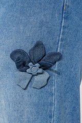 Floria Baggy Flower Applique Jeans - Medium Wash