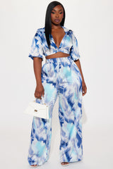 Klarissa Tie Dye Satin Pant Set - Navy
