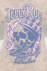 Jelly Roll Skull Rose Washed Oversized Tee - Natural