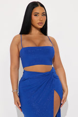 Perfect Night Shimmer Twist Front Maxi Skirt Set - Blue