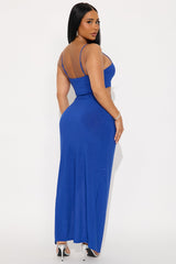 Perfect Night Shimmer Twist Front Maxi Skirt Set - Blue
