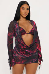No Mercy Womens Mesh Leopard 3 Piece Skirt Set - Black/combo