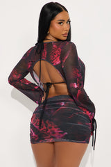 No Mercy Womens Mesh Leopard 3 Piece Skirt Set - Black/combo