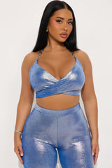 Aftershock Metallic Slinky Pant Set - Blue