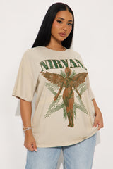 Nirvana Utero Star Washed Oversized Tee - Sand
