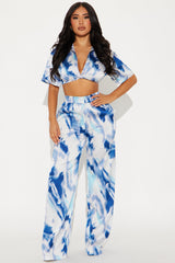 Klarissa Tie Dye Satin Pant Set - Navy