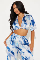 Klarissa Tie Dye Satin Pant Set - Navy