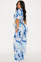 Klarissa Tie Dye Satin Pant Set - Navy
