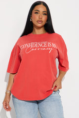 Confidence Is My Currency Washed Tee - Red
