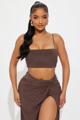 Perfect Night Shimmer Twist Front Maxi Skirt Set - Brown