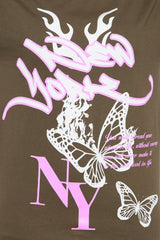 New York Butterfly Oversized Tee - Dark Olive