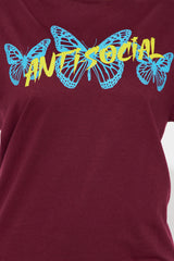 Anti Social Energy Graphic Tee - Burgundy