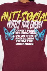 Anti Social Energy Graphic Tee - Burgundy