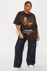 Lost Rose Flames Oversized Tee - Brown