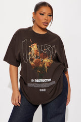 Lost Rose Flames Oversized Tee - Brown