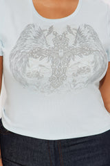 Cross My Heart Wings Baby Tee - Light Blue