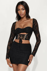Siren Lace Skirt Set - Black