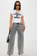 Hot Person At Work Baby Tee - White