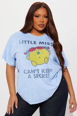 Little Miss Can't Keep A Secret Washed Oversized Tee - Light Blue
