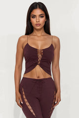 Lillian Lace Up Flare Pant Set - Brown