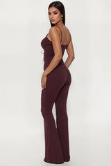 Lillian Lace Up Flare Pant Set - Brown