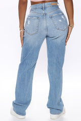 As You Please Ripped Straight Leg Jeans - Light Blue Wash