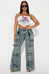 Making It Work Tinted Cargo Jeans - Medium Wash