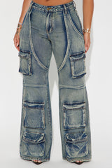 Making It Work Tinted Cargo Jeans - Medium Wash