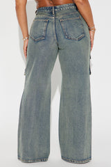 Making It Work Tinted Cargo Jeans - Medium Wash