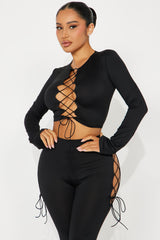Emani Lace Up Flare Leg Pant Set - Black