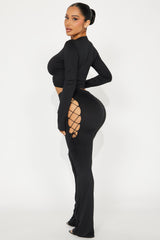 Emani Lace Up Flare Leg Pant Set - Black