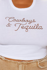 Cowboys & Tequila Crop Top - White