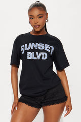 Sunset BLVD Oversized Tee - Black