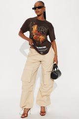 Lost Rose Flames Oversized Tee - Brown
