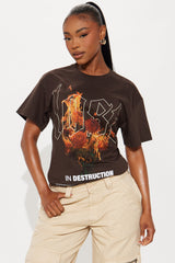 Lost Rose Flames Oversized Tee - Brown