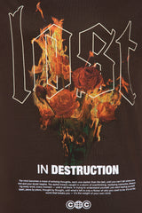 Lost Rose Flames Oversized Tee - Brown
