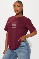 Stay Obsessed Multi Hit Oversized Tee - Burgundy