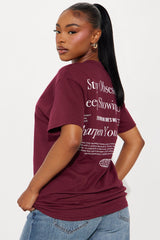 Stay Obsessed Multi Hit Oversized Tee - Burgundy