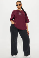 Stay Obsessed Multi Hit Oversized Tee - Burgundy