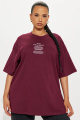 Stay Obsessed Multi Hit Oversized Tee - Burgundy