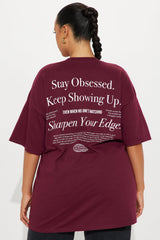 Stay Obsessed Multi Hit Oversized Tee - Burgundy