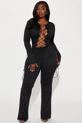 Emani Lace Up Flare Leg Pant Set - Black