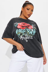 Never Give Up On Los Angeles Washed Tee  - Black