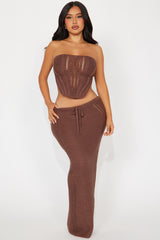 Lilah Crochet Maxi Skirt Set - Mocha