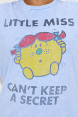 Little Miss Can't Keep A Secret Washed Oversized Tee - Light Blue