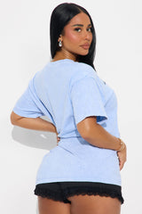 Little Miss Can't Keep A Secret Washed Oversized Tee - Light Blue