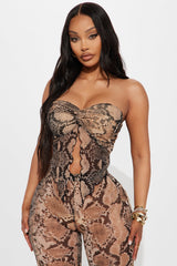 Snake Bite Mesh Flare Pant Set - Taupe/combo