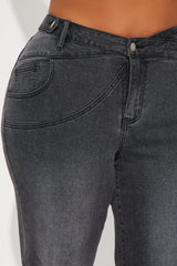 Best Angle Waistband Tab Wide Leg Jeans - Black Wash