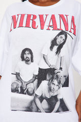Nirvana Group Shot Washed Tour Oversized Tee - White
