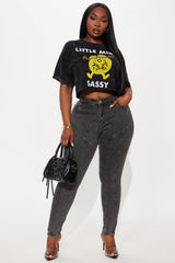 Little Miss Sassy Washed Cropped Tee - Black